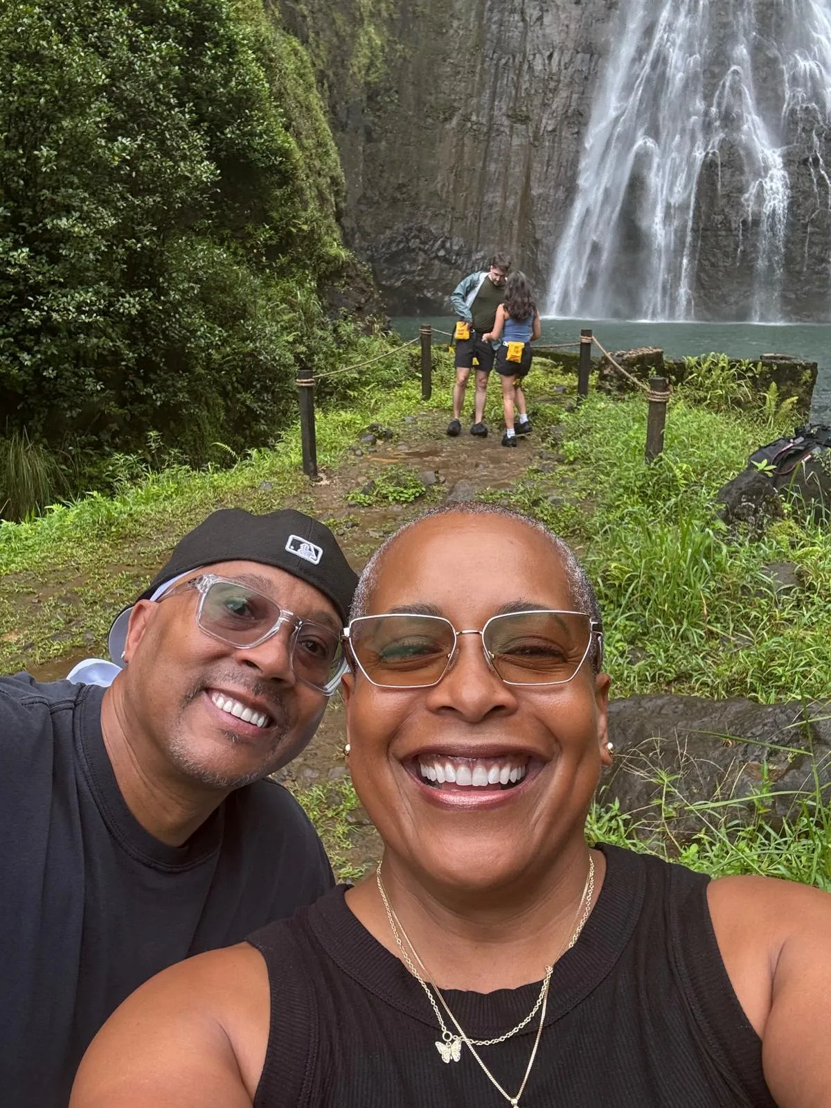 Vaniece and Chris at a waterfall